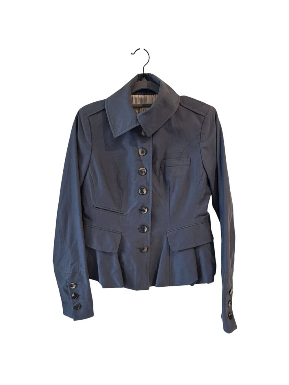 Pauw Amsterdam Blue Button Up Jacket Ruffle Peplum Hem Pockets Size 2